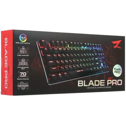 Клавиатура проводная ZET GAMING Blade PRO {витринная} механическая Kailh Red, клавиш - 87, USB, черная